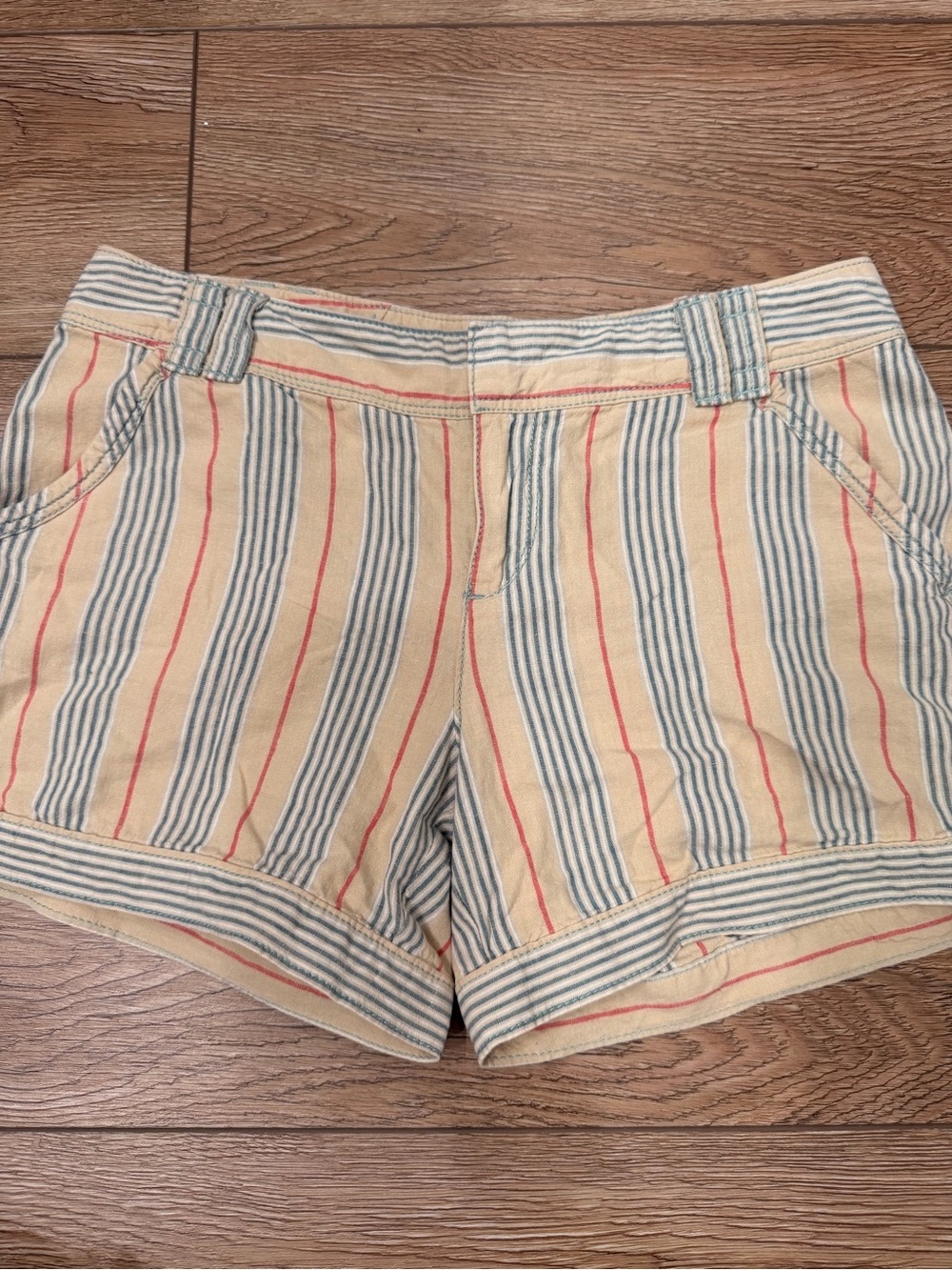 Anthropologie Beige Shorts with Blue & Red Stripes 0183